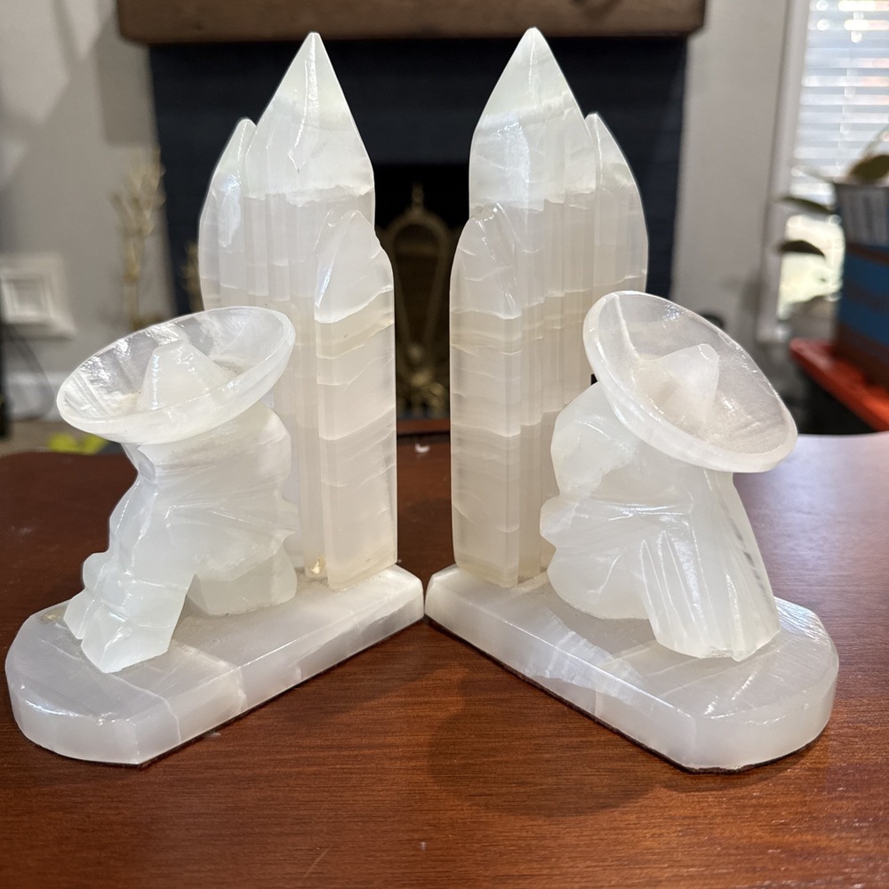 Pair of Southwestern ONYX BOOKENDS Cactus + Men w/Sombreros